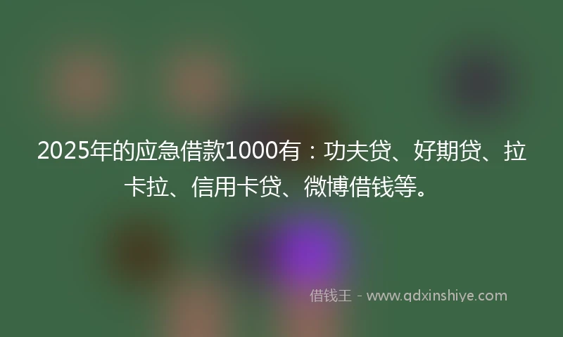 2025年的应急借款1000有：功夫贷、好期贷、拉卡拉、信用卡贷、微博借钱等。