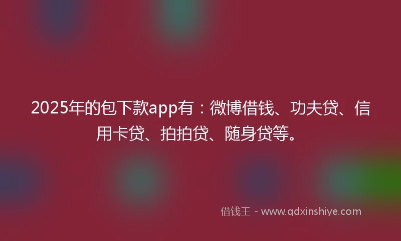 2025年的包下款app有：微博借钱、功夫贷、信用卡贷、拍拍贷、随身贷等。