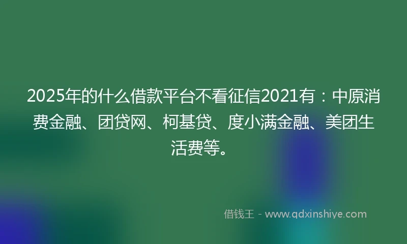 2025年的什么借款平台不看征信2021有：中原消费金融、团贷网、柯基贷、度小满金融、美团生活费等。