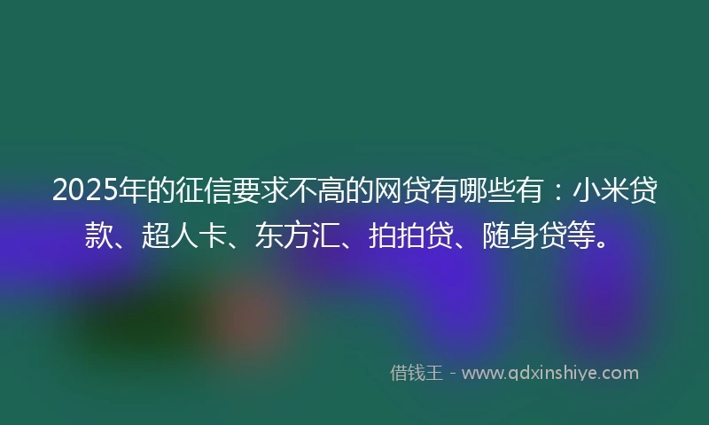 2025年的征信要求不高的网贷有哪些有：小米贷款、超人卡、东方汇、拍拍贷、随身贷等。