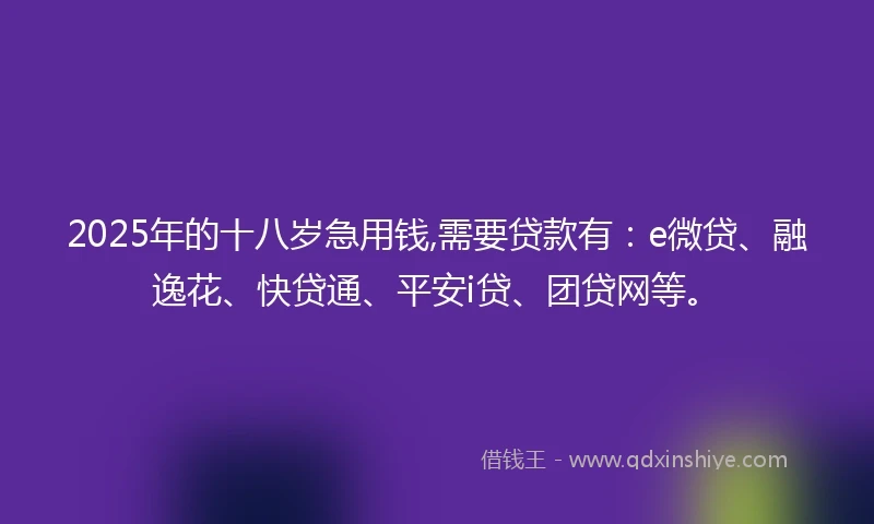 2025年的十八岁急用钱,需要贷款有：e微贷、融逸花、快贷通、平安i贷、团贷网等。