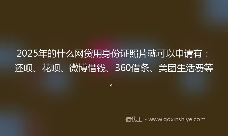 2025年的什么网贷用身份证照片就可以申请有：还呗、花呗、微博借钱、360借条、美团生活费等。
