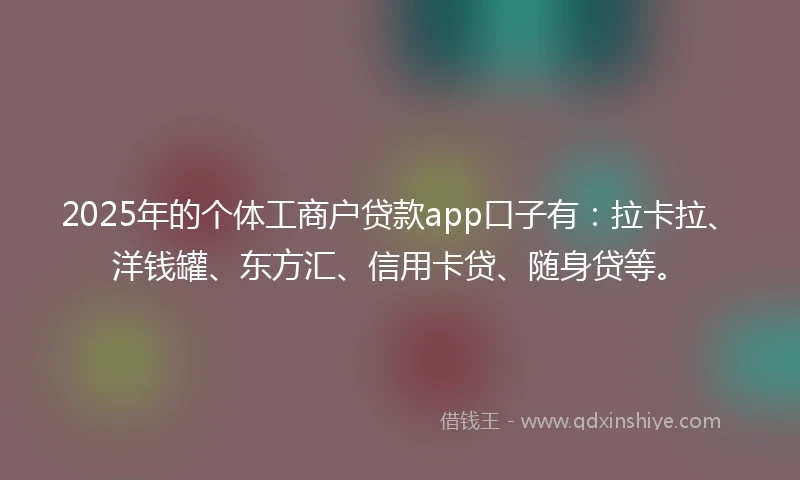 2025年的个体工商户贷款app口子有：拉卡拉、洋钱罐、东方汇、信用卡贷、随身贷等。