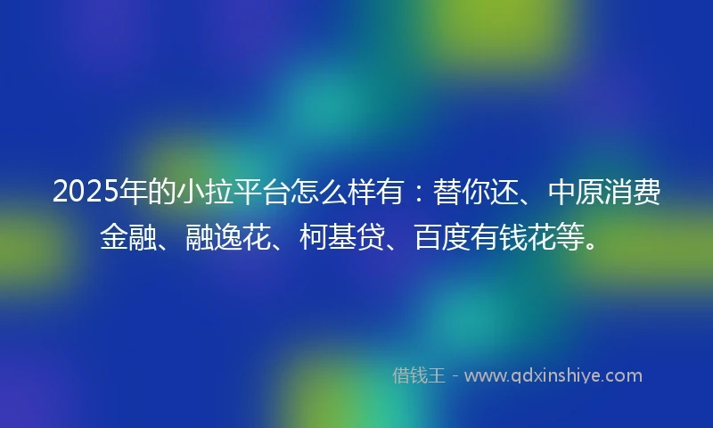 2025年的小拉平台怎么样有：替你还、中原消费金融、融逸花、柯基贷、百度有钱花等。