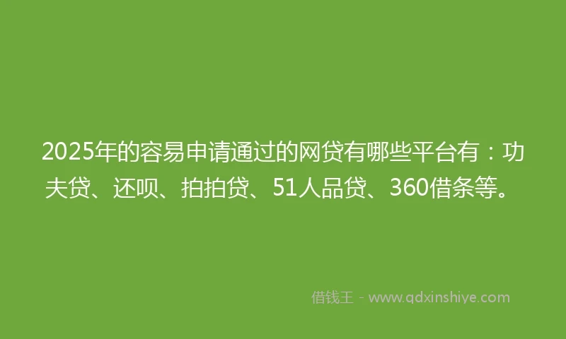 2025年的容易申请通过的网贷有哪些平台有：功夫贷、还呗、拍拍贷、51人品贷、360借条等。
