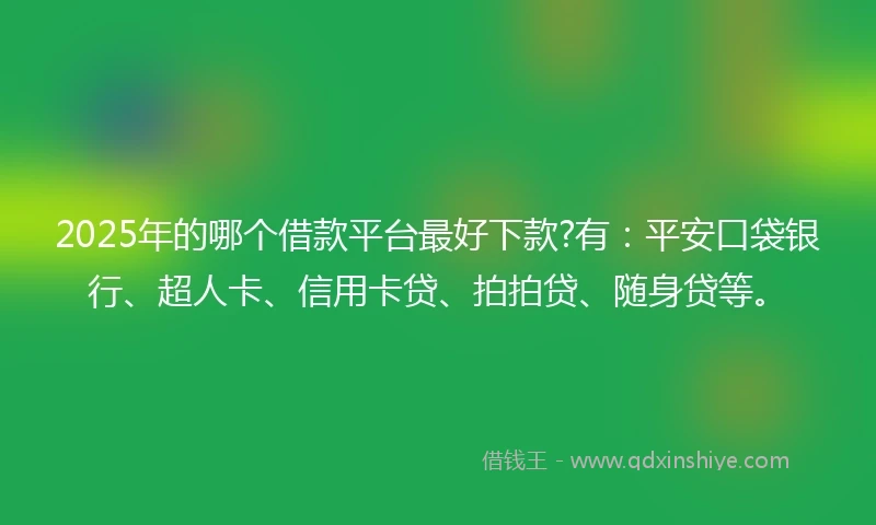 2025年的哪个借款平台最好下款?有：平安口袋银行、超人卡、信用卡贷、拍拍贷、随身贷等。