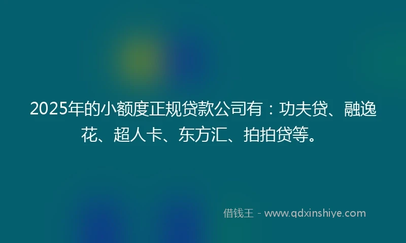 2025年的小额度正规贷款公司有：功夫贷、融逸花、超人卡、东方汇、拍拍贷等。
