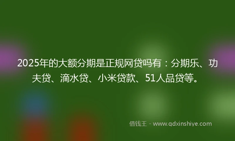 2025年的大额分期是正规网贷吗有：分期乐、功夫贷、滴水贷、小米贷款、51人品贷等。