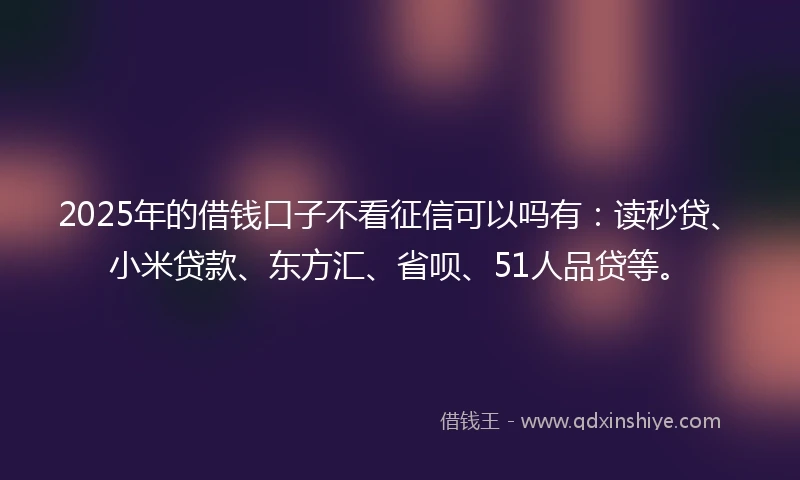 2025年的借钱口子不看征信可以吗有：读秒贷、小米贷款、东方汇、省呗、51人品贷等。