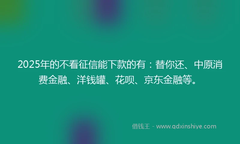 2025年的不看征信能下款的有：替你还、中原消费金融、洋钱罐、花呗、京东金融等。