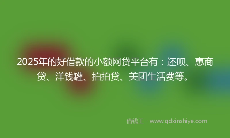 2025年的好借款的小额网贷平台有：还呗、惠商贷、洋钱罐、拍拍贷、美团生活费等。