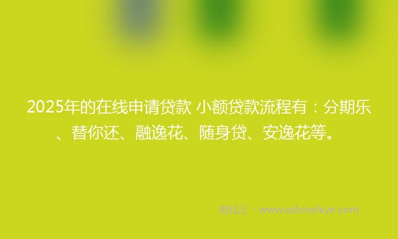 2025年的在线申请贷款 小额贷款流程有：分期乐、替你还、融逸花、随身贷、安逸花等。