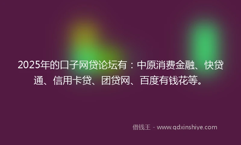 2025年的口子网贷论坛有：中原消费金融、快贷通、信用卡贷、团贷网、百度有钱花等。
