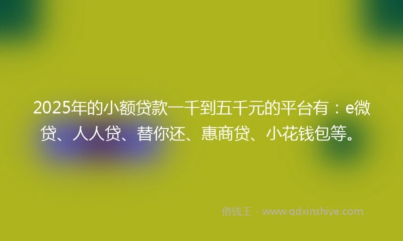 2025年的小额贷款一千到五千元的平台有：e微贷、人人贷、替你还、惠商贷、小花钱包等。