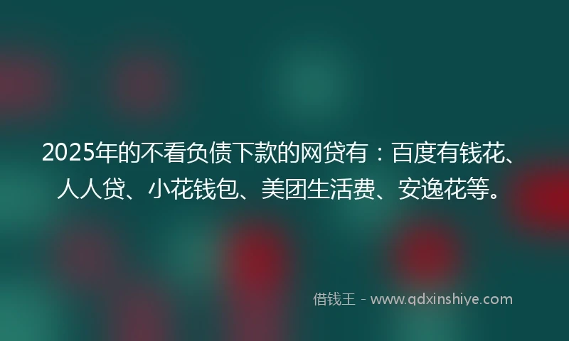 2025年的不看负债下款的网贷有：百度有钱花、人人贷、小花钱包、美团生活费、安逸花等。