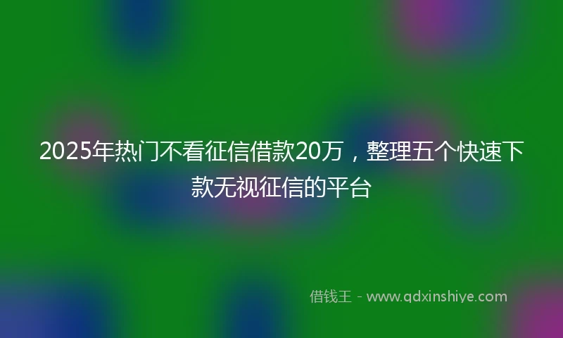 2025年热门不看征信借款20万，整理五个快速下款无视征信的平台