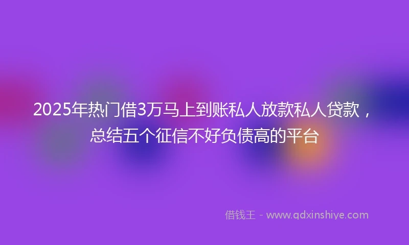 2025年热门借3万马上到账私人放款私人贷款，总结五个征信不好负债高的平台