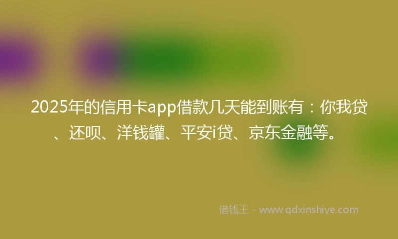 2025年的信用卡app借款几天能到账有：你我贷、还呗、洋钱罐、平安i贷、京东金融等。
