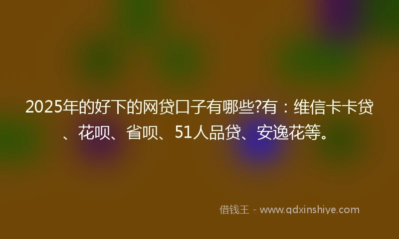 2025年的好下的网贷口子有哪些?有:维信卡卡贷、花呗、省呗、51人品贷、安逸花等。