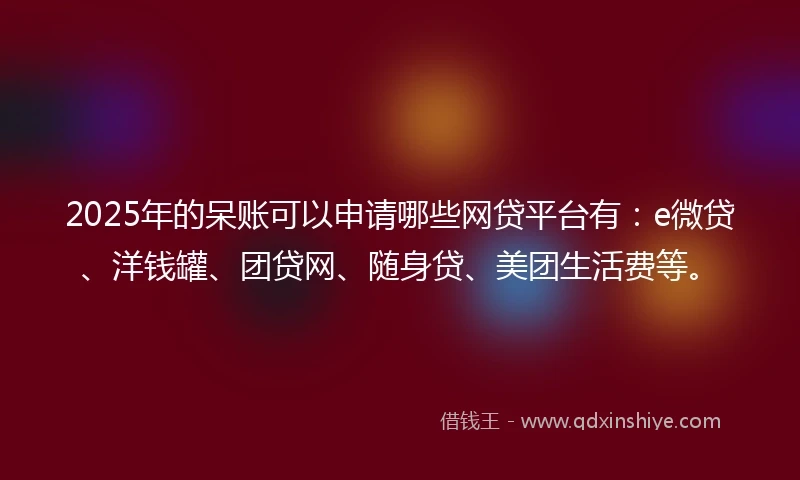 2025年的呆账可以申请哪些网贷平台有：e微贷、洋钱罐、团贷网、随身贷、美团生活费等。