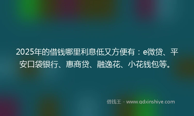 2025年的借钱哪里利息低又方便有：e微贷、平安口袋银行、惠商贷、融逸花、小花钱包等。
