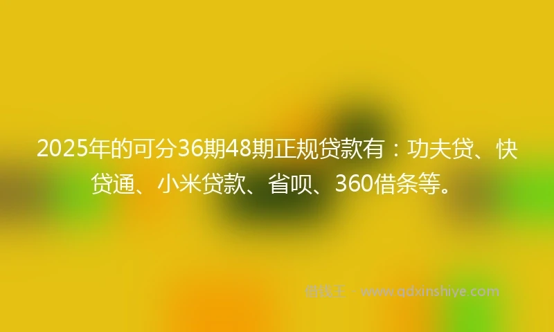 2025年的可分36期48期正规贷款有：功夫贷、快贷通、小米贷款、省呗、360借条等。