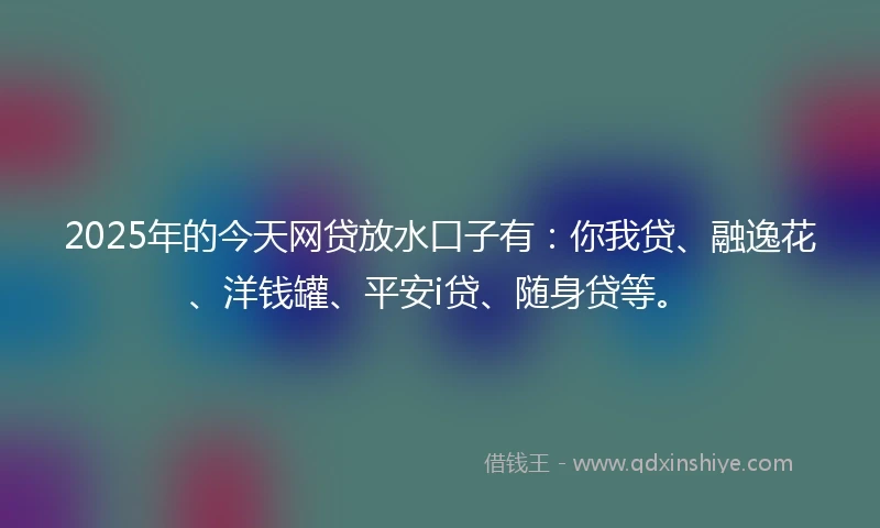 2025年的今天网贷放水口子有：你我贷、融逸花、洋钱罐、平安i贷、随身贷等。
