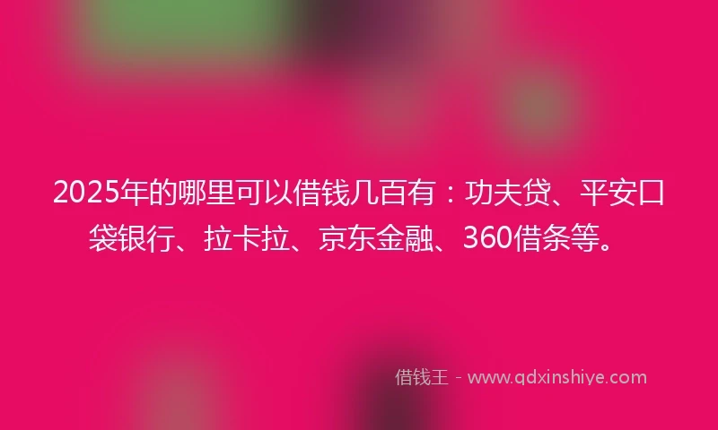 2025年的哪里可以借钱几百有：功夫贷、平安口袋银行、拉卡拉、京东金融、360借条等。