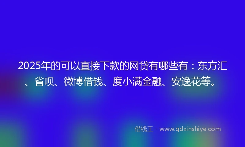 2025年的可以直接下款的网贷有哪些有：东方汇、省呗、微博借钱、度小满金融、安逸花等。