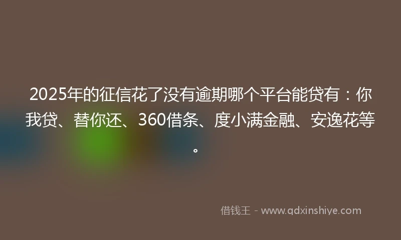 2025年的征信花了没有逾期哪个平台能贷有：你我贷、替你还、360借条、度小满金融、安逸花等。
