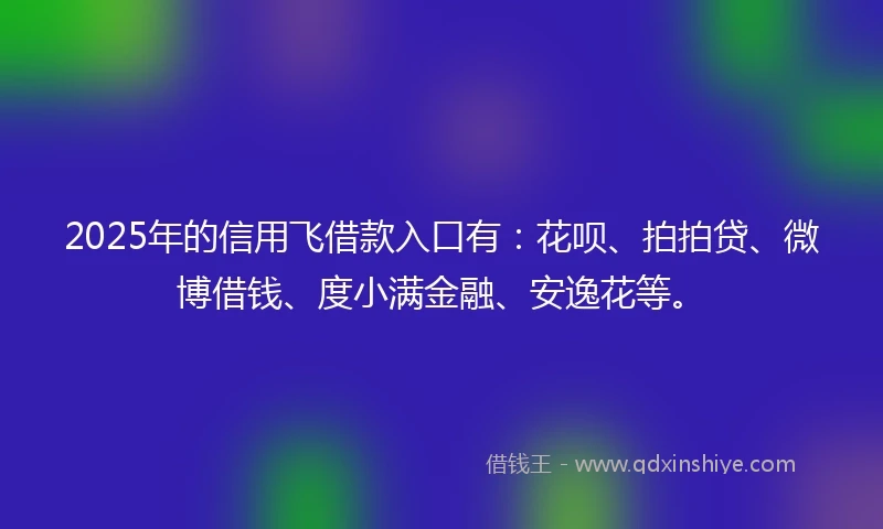 2025年的信用飞借款入口有：花呗、拍拍贷、微博借钱、度小满金融、安逸花等。