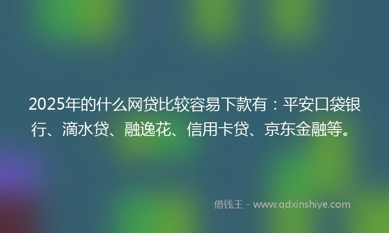 2025年的什么网贷比较容易下款有：平安口袋银行、滴水贷、融逸花、信用卡贷、京东金融等。