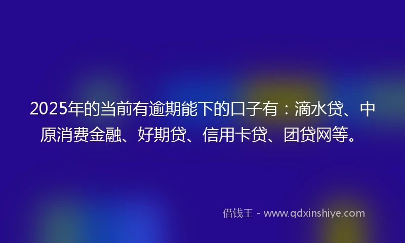 2025年的当前有逾期能下的口子有：滴水贷、中原消费金融、好期贷、信用卡贷、团贷网等。