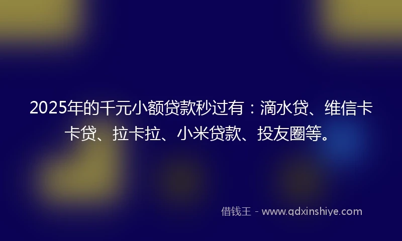 2025年的千元小额贷款秒过有：滴水贷、维信卡卡贷、拉卡拉、小米贷款、投友圈等。