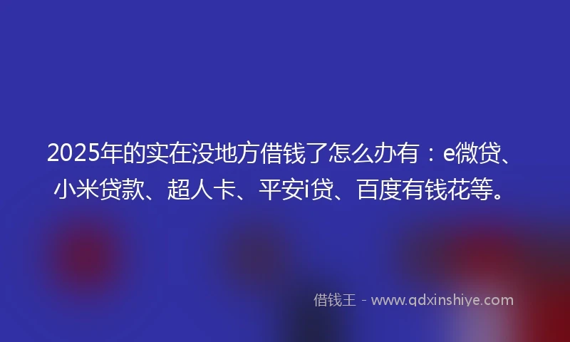 2025年的实在没地方借钱了怎么办有：e微贷、小米贷款、超人卡、平安i贷、百度有钱花等。