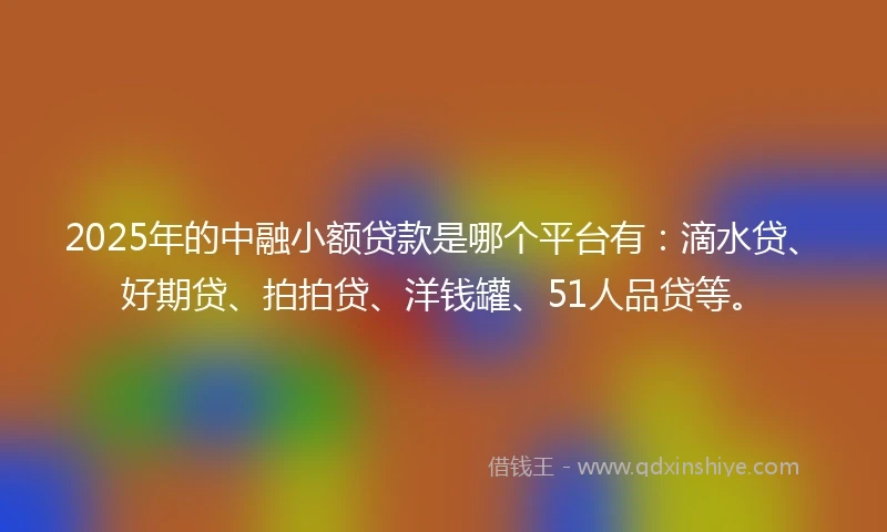 2025年的中融小额贷款是哪个平台有：滴水贷、好期贷、拍拍贷、洋钱罐、51人品贷等。