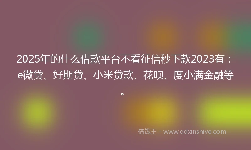 2025年的什么借款平台不看征信秒下款2023有：e微贷、好期贷、小米贷款、花呗、度小满金融等。