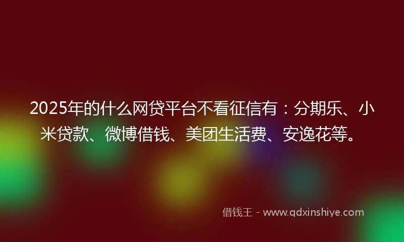 2025年的什么网贷平台不看征信有：分期乐、小米贷款、微博借钱、美团生活费、安逸花等。