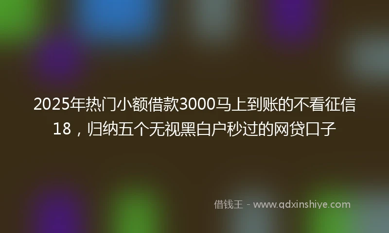2025年热门小额借款3000马上到账的不看征信18，归纳五个无视黑白户秒过的网贷口子