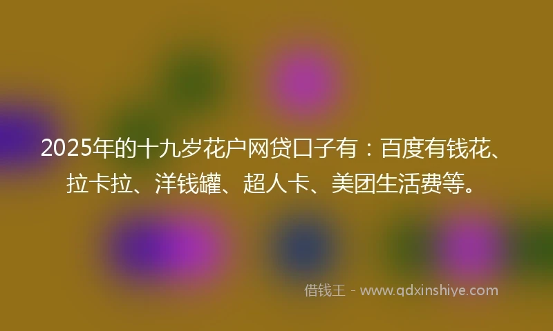 2025年的十九岁花户网贷口子有：百度有钱花、拉卡拉、洋钱罐、超人卡、美团生活费等。