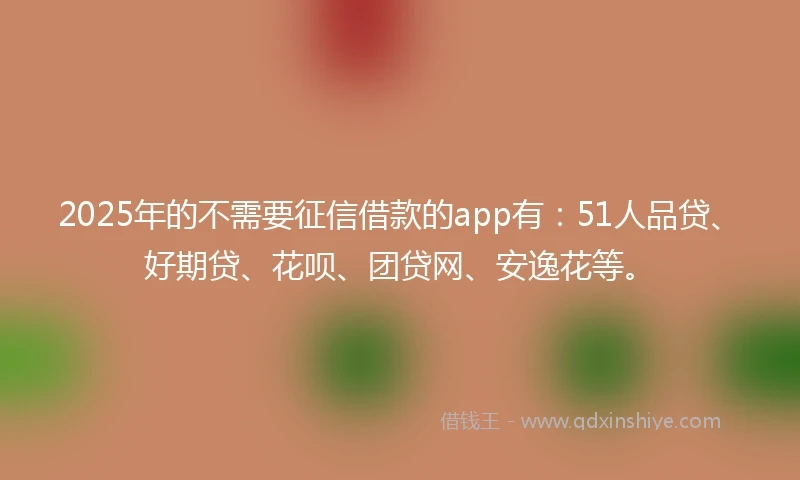 2025年的不需要征信借款的app有：51人品贷、好期贷、花呗、团贷网、安逸花等。