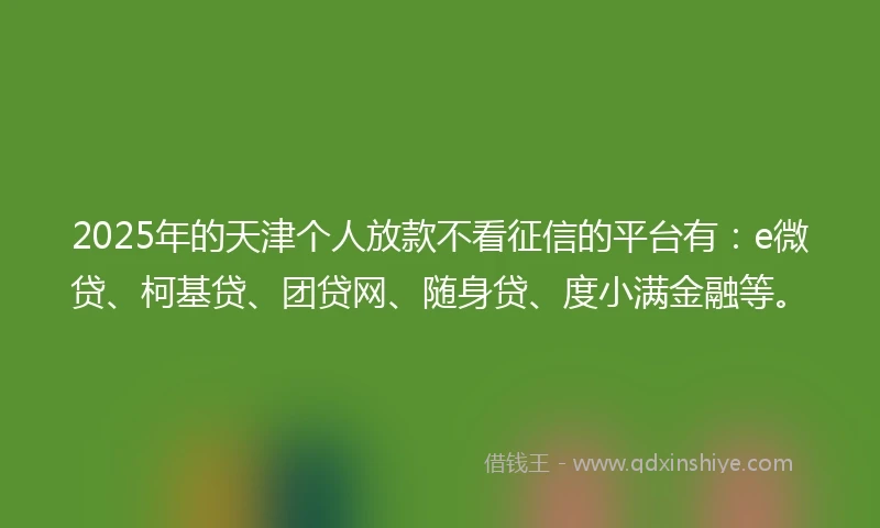 2025年的天津个人放款不看征信的平台有：e微贷、柯基贷、团贷网、随身贷、度小满金融等。