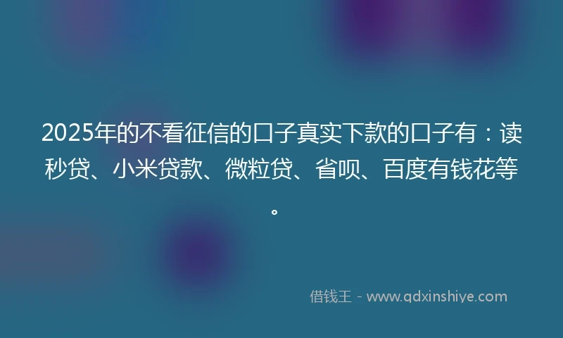 2025年的不看征信的口子真实下款的口子有：读秒贷、小米贷款、微粒贷、省呗、百度有钱花等。