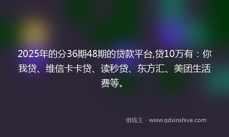 2025年的分36期48期的贷款平台,贷10万有：你我贷、维信卡卡贷、读秒贷、东方汇、美团生活费等。