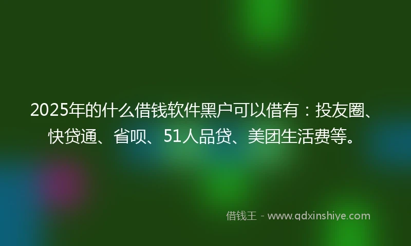 2025年的什么借钱软件黑户可以借有：投友圈、快贷通、省呗、51人品贷、美团生活费等。