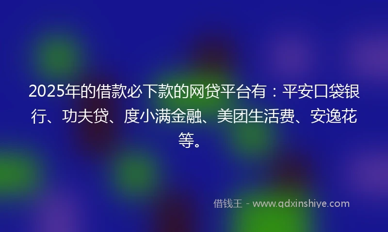 2025年的借款必下款的网贷平台有：平安口袋银行、功夫贷、度小满金融、美团生活费、安逸花等。