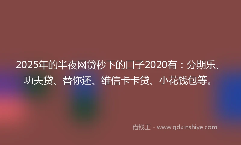 2025年的半夜网贷秒下的口子2020有：分期乐、功夫贷、替你还、维信卡卡贷、小花钱包等。