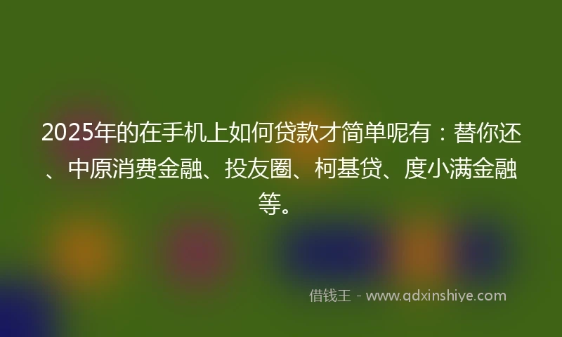 2025年的在手机上如何贷款才简单呢有：替你还、中原消费金融、投友圈、柯基贷、度小满金融等。