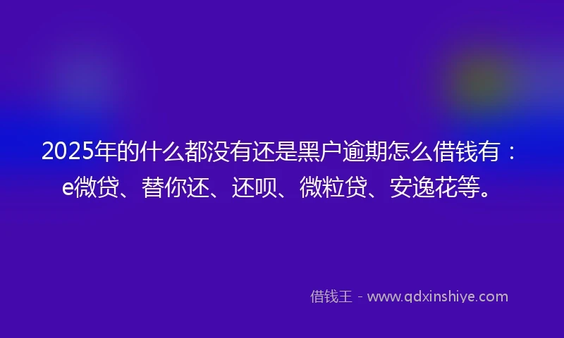 2025年的什么都没有还是黑户逾期怎么借钱有：e微贷、替你还、还呗、微粒贷、安逸花等。