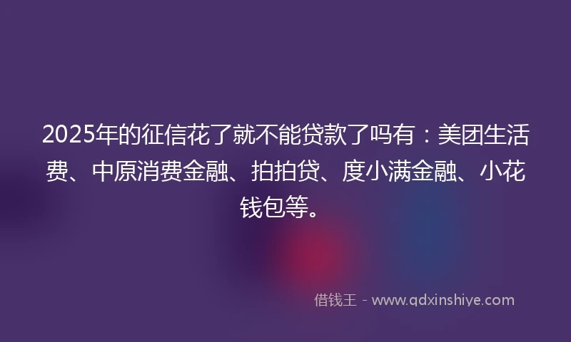 2025年的征信花了就不能贷款了吗有：美团生活费、中原消费金融、拍拍贷、度小满金融、小花钱包等。